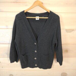 Cabi Cultured Cardigan Sweater 3533 Snap-front Boxy Charcoal Gray Pockets V-neck
